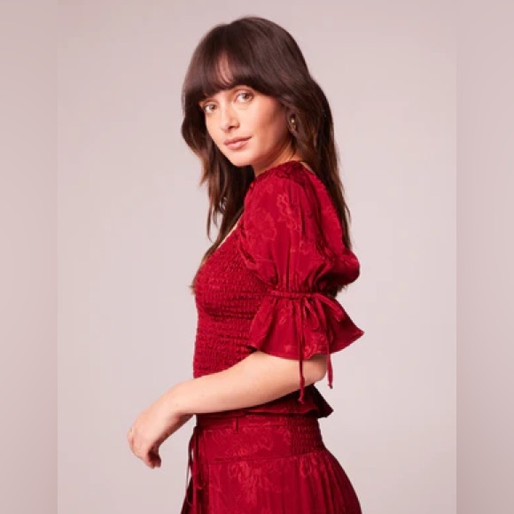 NWT Band of The Free LEA RHUBARB SMOCKED CROP TOP Bohemian Puffed Sleeves - Picture 3 of 5